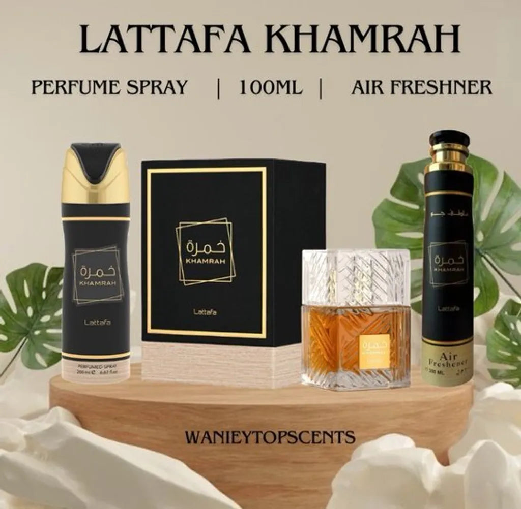 Lattafa SET Khamrah Geschenkpackung & Parfümiertes Spray 200 ml, Lufterfrischer 300 ml | Geschenkset von Lattafa